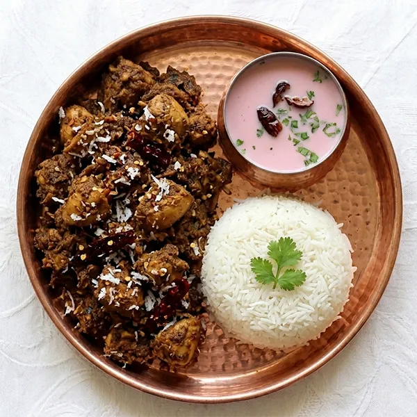 Malvani Chicken Sukka With Steamed Rice